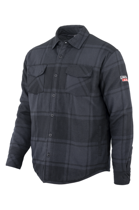 2237 Burnside Men's Quilted Flannel Shirt Jacket (Black & Gray Plaid)