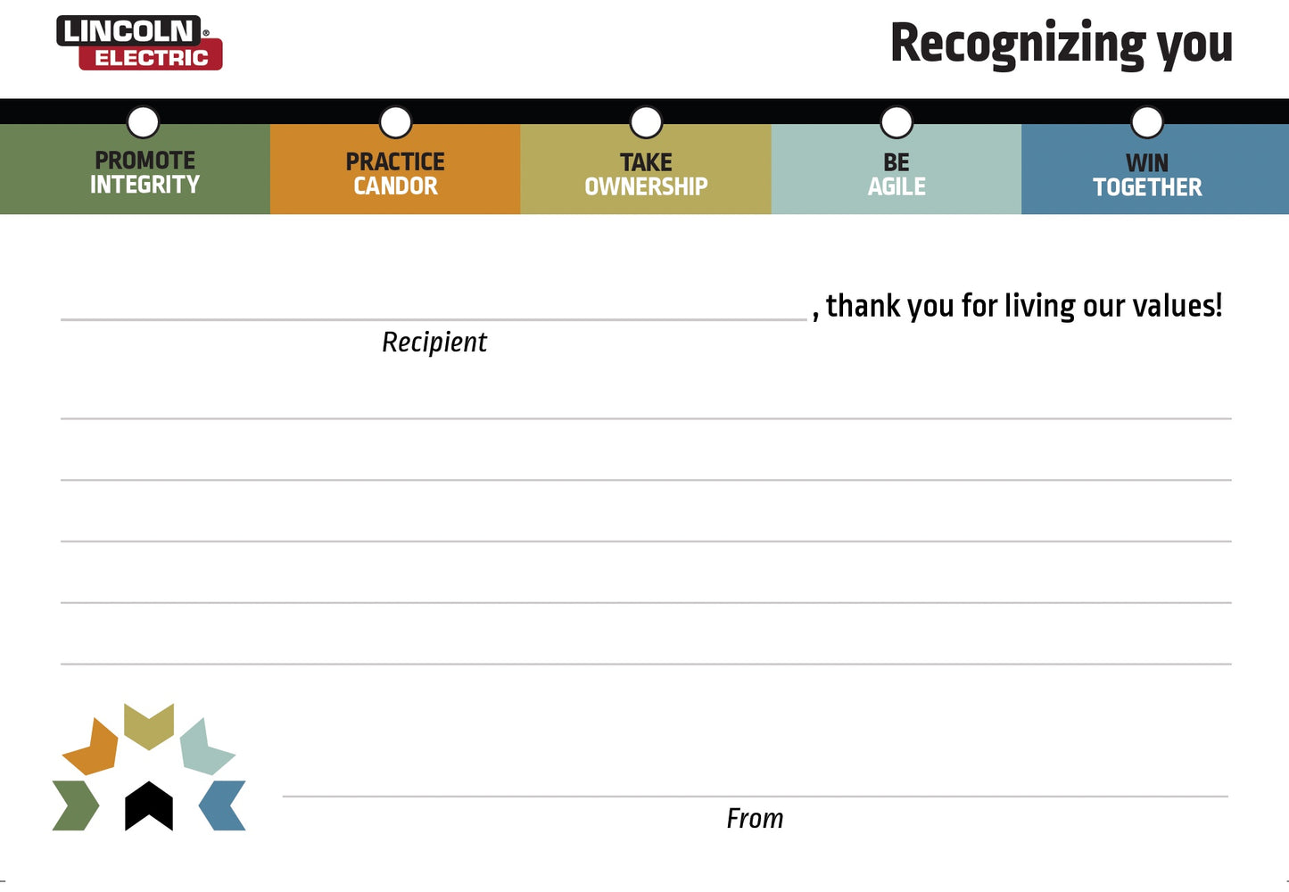 Values 7" x 5" Recognition Card Bundle (25)