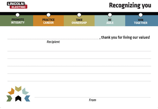 Values 7" x 5" Recognition Cards